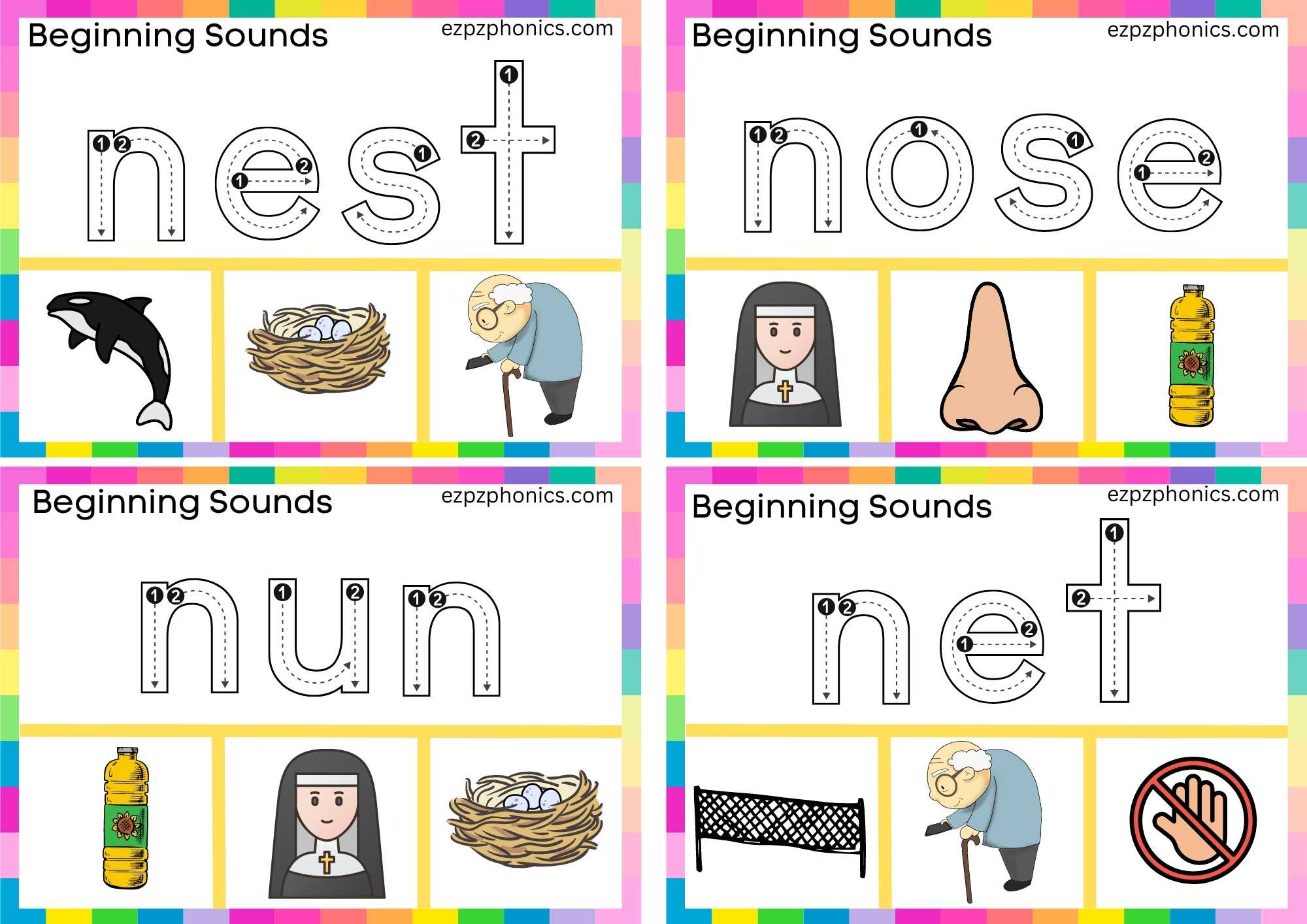 Letter N Trace The Word And Clip The Correct Image Group 1